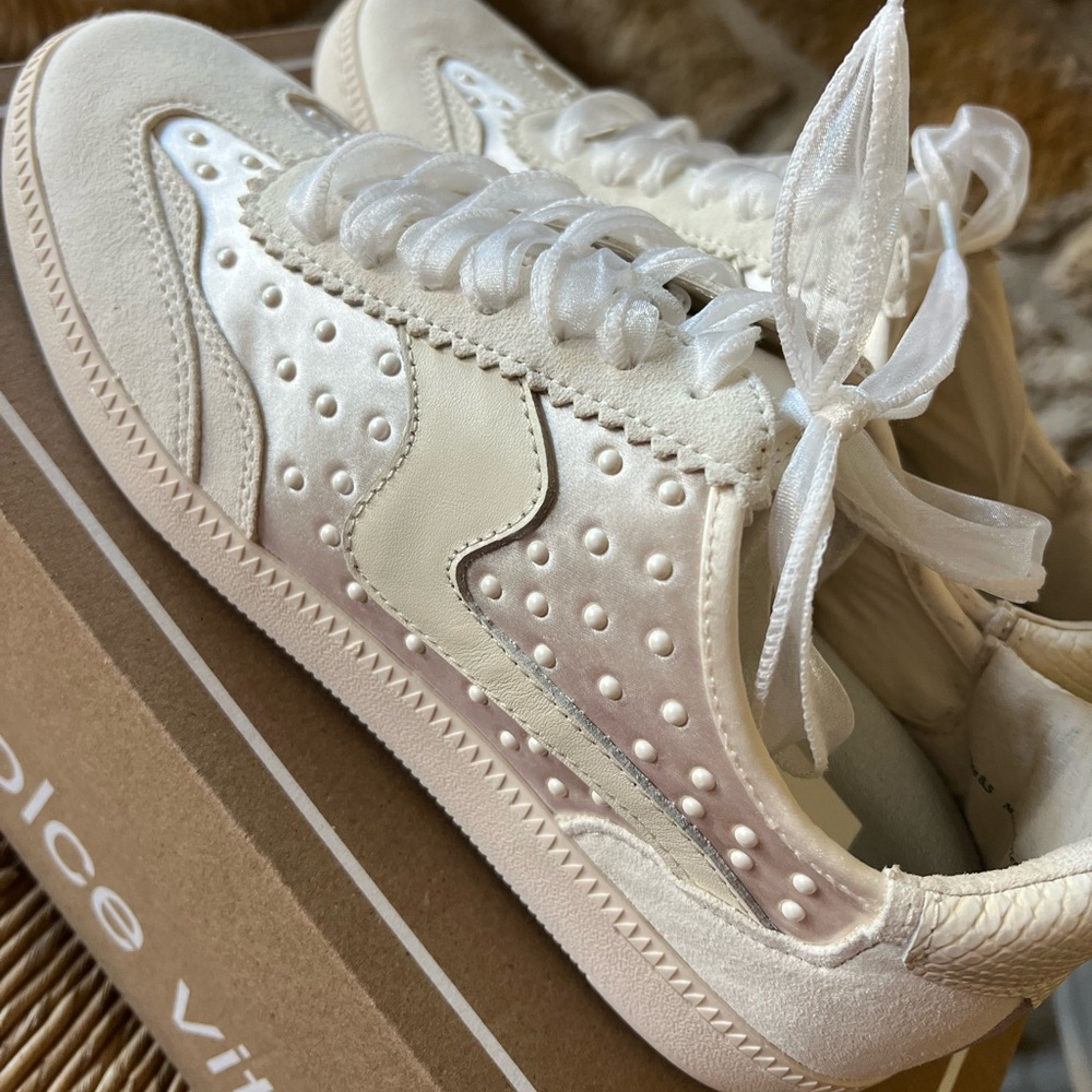 Notice Pearl Sneakers Off White Satin 6.5 women’s worn once. 
Wedding Prom Shoes